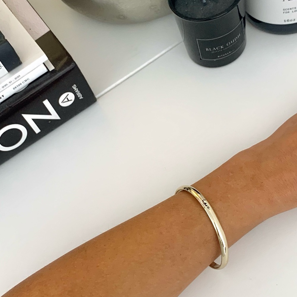 14K Gold Plated Sterling Silver Engraved “Love” Cuff Bracelet - Picture 4 of 6